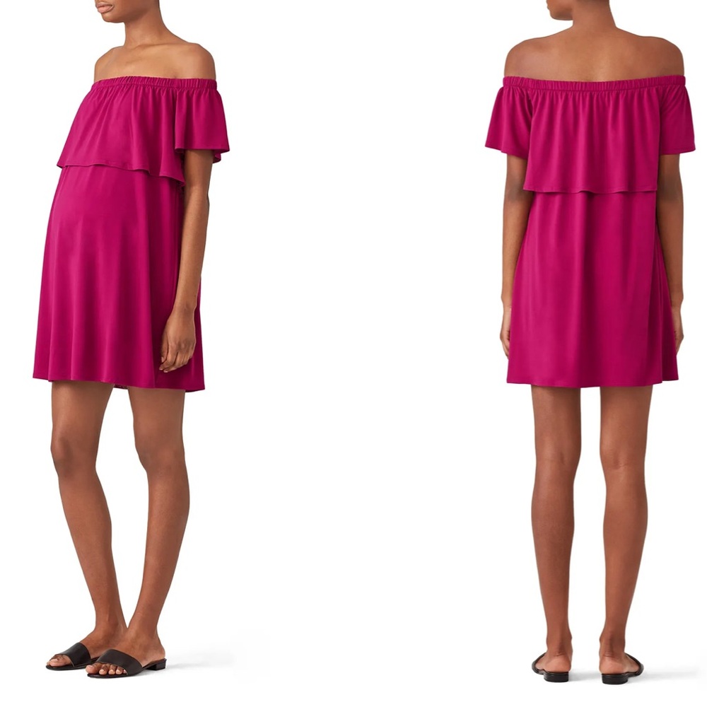 RTR Rosie Pop Luisa‎ Dark Pink Off The Shoulder Mini Maternity Dress Sz XS